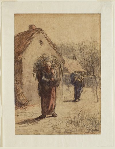 Women Carrying Loads of Dried Grasses at the Entrance to a Village by Jean Francois Millet
